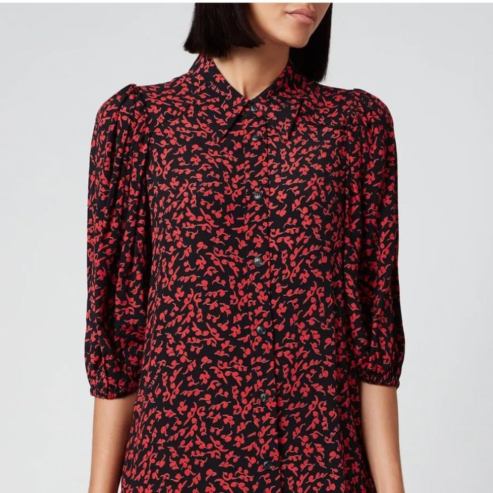 Ganni Red and Black Floral Midi Dress - Picture 6 of 12